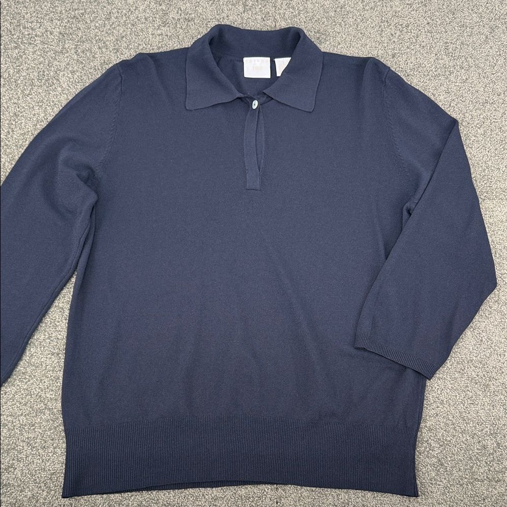 Tailor B. Moss Sweater Wm Large Navy Blue Collared 3/4 Sleeve Keyhole Button